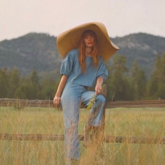 Anthropologie the Odells Denim Puff Sleeve Cropped Top - Picture 6 of 16